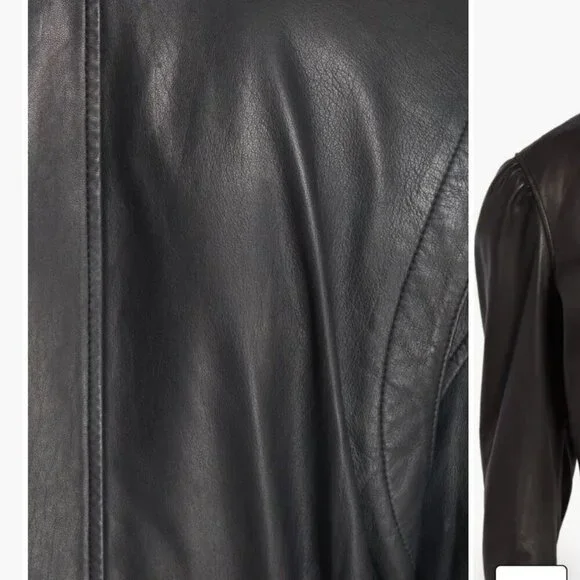 NWT Joie Black Leather Moto Jacket Lambskin Cropped Puff 3/4 Sleeve Biker Jacket - Picture 6 of 16